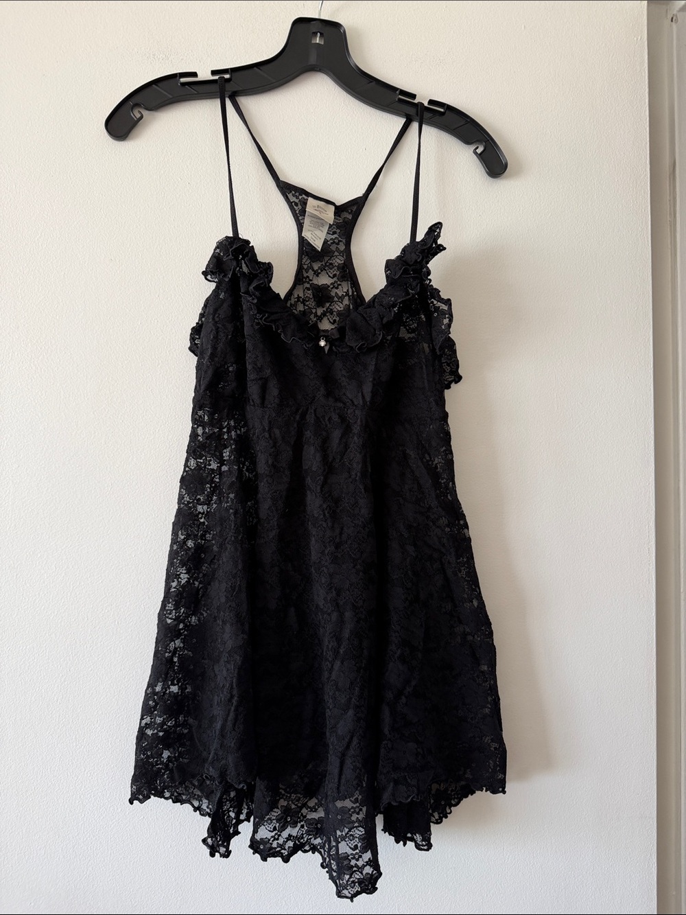 In Bloom by Jonquil Black Lace Babydoll Chemise Slip Dress S Dark Romance